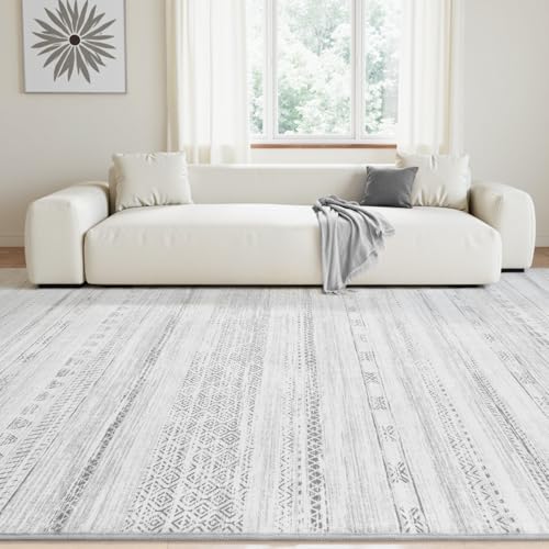 9x12 Area Rugs for Living Room Machine Washable Rug Distressed Indoor Carpet Neutral Moroccan Boho Rug Ultra Soft Area Rug for Bedroom Dining Room Playroom Office, Grey - color: Grey, size: 9' x 12' (Rectangular)