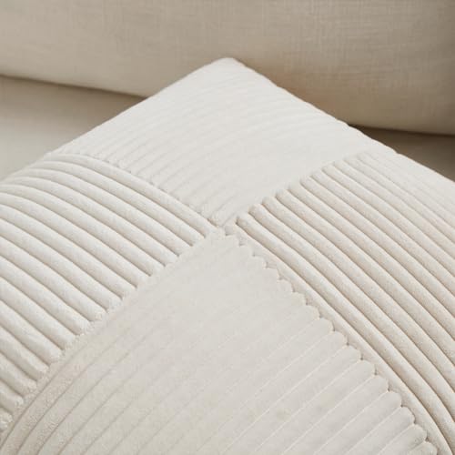 Fancy Homi 2 Packs Boho Cream Decorative Throw Pillow Covers 18x18 Inch for Living Room Couch Bed Sofa, Rustic Farmhouse Home Decor, Soft Corss Corduroy Patchwork Textured Square Cushion Case 45x45 cm - color: Cream, size: 18" x 18" (Pack of 2)