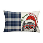 Merry Christmas Cat Throw Waist Pillow Cases 12x20 Inch Navy Buffalo Plaids with Xmas Animal Cats Wearing Red Santa Hat Glasses Covers Cotton Linen Pillowcases, (E-450) - color: Xmas Cat