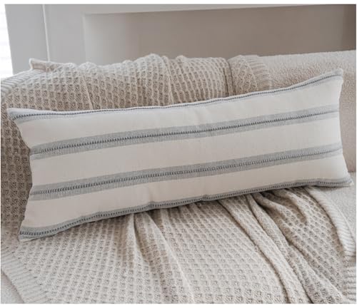 Cethom Boho Lumbar Pillow Covers 14x36 Long, Pack of 1, Grey Striped Decorative Body Pillowcase for Couch Bed, Textured Farmhouse Accent Cushion Covers for Living Room Bedroom Sofa Home Decor - color: Grey, size: 36" x 14" (Pack of 1)