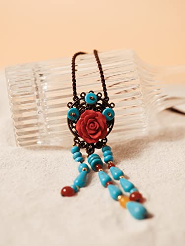 MINACHI Vintage Bohemian Colorful Ceramic Bead Antique Flower Y Necklace, Vintage Boho Hippie Statement Jewelry Gift for Women - color: S08