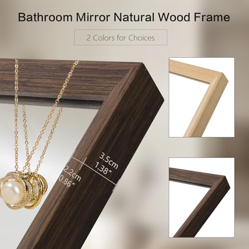 Walnut Wood Bathroom Mirrors for Wall Mounted, 48" x 24" Rectangle Rustic Wood Framed Wall Mirror, Decorative Farmhouse Mirror for Bathroom, Bedroom, Entryway, Horizontally/Vertically - color: Walnut, size: 48"L x 24"W