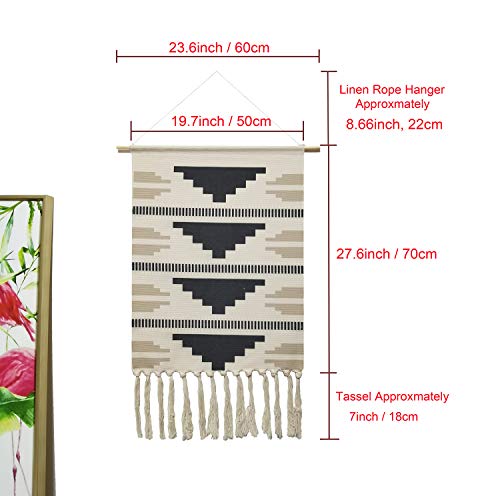 Macrame Woven Wall Tapestry Hanging Art, 20"x34" Extra Large Boho Chic Bohemian Morocco Black White Pyramid Geometric Tapestries Decor for Apartment Dorm Kids Living Bedroom Door Entrance Decoration