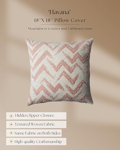 Woven Jacquard Throw Pillow Cover, Pack of 1 Geometric Pattern Textured Decorative Cushion Covers for Sofas, Couches, Fade Resistant Pillow for Sofa & Couch, Havana, Pink-White, 18x18 Inch - color: Pink & White