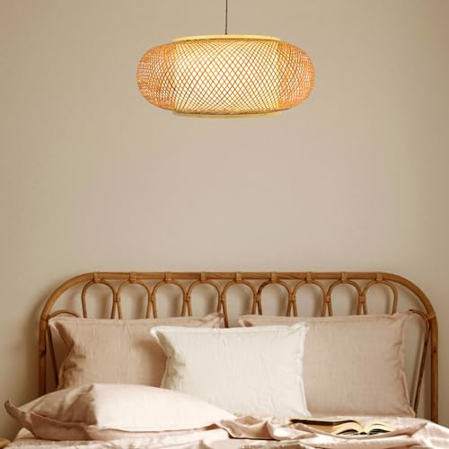 Retro 23.5" Ceiling Light Bamboo Rattan Weaving Pendant Light Rattan Lantern, Vintage Bamboo Wicker Rattan Pendant Light Asian Hanging Ceiling Lamp Loft 60cm