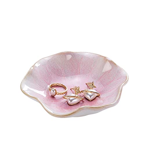 2PCS Lotus Leaf Shape Ring Holder Dish, Small Key Bowl, Ceramic Trinket Tray Jewelry Dish Organizing Necklace Earrings for Mom Friend Sister, All Jewelries Are NOT Included.Pink+Light Green.… - color: Pink+Light Green-Lotus