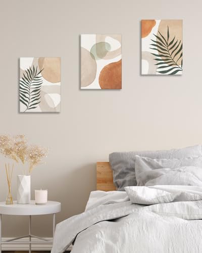 HesenDot Abstract Botanical Wall Art Set of 3, 30x40CM Neutral Plant Framed Canvas Prints, Beige Green Boho Aesthetic Wall Decor for Living Room Bedroom Bathroom Office Home - color: Abstract Wall Art-Framed, size: 16"L x 12"W