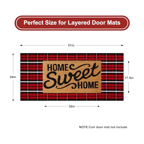 KIMODE Christmas Door Mat Outdoor 24"X51",Red/Black Buffalo Plaid Rug,Washable Cotton Hand-Woven Layered Door Mats,Reversible Outdoor Christmas Decor for Front Porch,Entryway,Kitchen - color: Christmas Red, size: 2' x 4'3" (Rectangular)