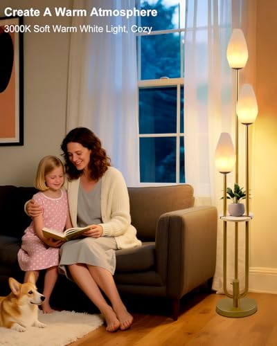 Gold Floor Lamp with Tray, 3-Lights Dimmable Floor Lamps with Rock-Shaped Shade, Unique Candle Holder Style Modern Tall Standing Lamp with 5Lbs Heavy Base for Living Room/Party(Bulbs Included) - color: 3 Rock-Gold