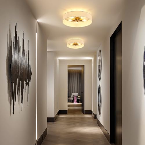 VILUXY Gold Semi-Flush Mount Ceiling Light Fixture with 24" Large White Fabric Drum Shade 5-Light for Bedroom Dining Room Entryway Round Ceiling Lamps - color: White