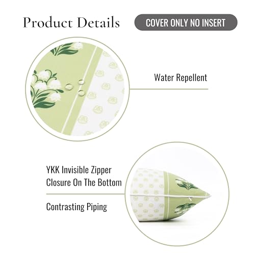 Hofdeco Premium Grandmillennial Coastal Hampton Patio Indoor Outdoor Lumbar Pillow Cover Only, 12"x20" Water Repellent for Backyard, Couch, Poolside, Green Print Block Print Striped Lily of the Valley - color: Grass Green Block Print Striped Lily of the V