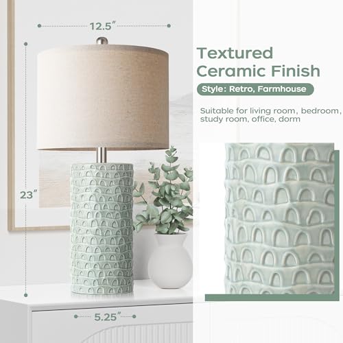 PARTPHONER 23" Modern Ceramic Table Lamp Set of 2, Table Lamps for Living Room, Rustic Farmhouse Bedside Lamps Nightstand lamp for Bedroom, Desk Lamp for End Table Home Decor Light Green - color: Light Green