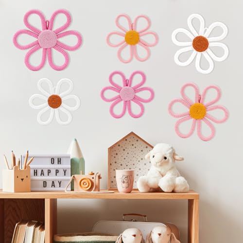 UwinVwin 6 Pcs Boho Daisy Wall Hanging, Woven Macrame Flower Decor, Bohemian Wall Art for Living Room, Bedroom, Home - color: 6 Pcs