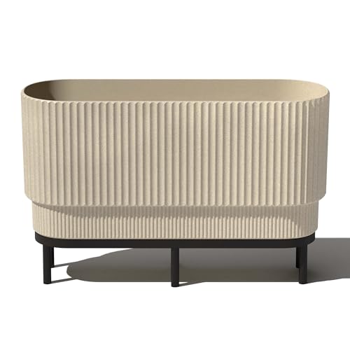 Veradek Demi Series Raised Long Planter for Indoor/Outdoor Use | Made from Plastic & Stone w/Wooden Stand | Modern Patio Décor for Flowers/Shrubs - color: Sand/Black, size: 30 inch