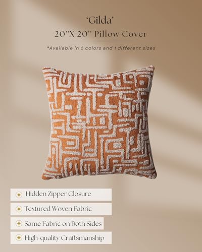 Woven Jacquard Throw Pillow Cover, Pack of 1 Geometric Pattern Textured Decorative Cushion Covers for Sofas, Couches, Fade Resistant Pillow for Sofa & Couch, Gilda, Orange, 18x18 Inch - color: Orange
