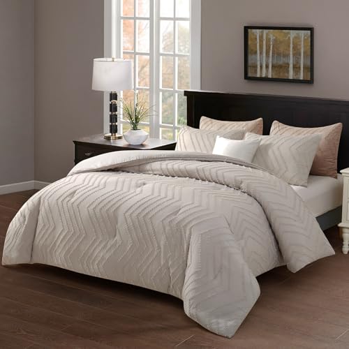 Oatmeal Tufted King Comforter Set 3 Pieces | Boho Farmhouse Bedding, All Season, Soft Microfiber, For Women Girls Teens