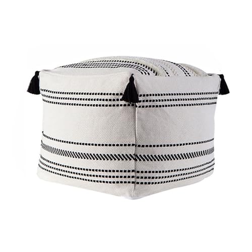 MOCOFO Boho Square Pouf Cover Unstuffed – Tufted Woven Ottoman Footstool with Corner Tassels, Storage Bean Bag Floor Cushion for Living Room Bedroom, 18"x18"x16" (Cover Only) - color: Black, size: 16"D x 18"W x 18"H