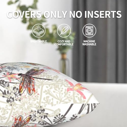 Dragonfly Flower Throw Pillow Covers 18 X 18 Inch Set of 2 Pillow Cases Decoration Cushion Cover for Sofa Bedroom Living Room Outdoor - color: Dragonfly Flower