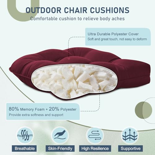downluxe Outdoor Chair Cushions Set of 2 for Patio Furniture, Waterproof Tufted Overstuffed Patio Furniture Cushions, Thick Outdoor Seat Cushion, 19" X 19" X 5", Burgundy - color: Burgundy, size: 2 Count (Pack of 1)