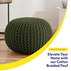 Pouf Ottoman Foot Rest Stuffed – 20” Diameter x 14” Tall Cozy Floor Pouf for Living Room, Bedroom, Nursery & More – 100% Cotton Knit Shell, EPS Bead Filled Footrest & Accent Chair, Green - color: Green