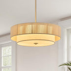 VONLUCE 17.7" Boho Rattan Chandelier, 4-Light Drum Chandelier with 2-Tier Woven Rattan Ceiling Light for Dining Room Bedroom Living Room with E26 Sockets, Nickel Finish, ETL Certified - color: Nickel, size: 18inch