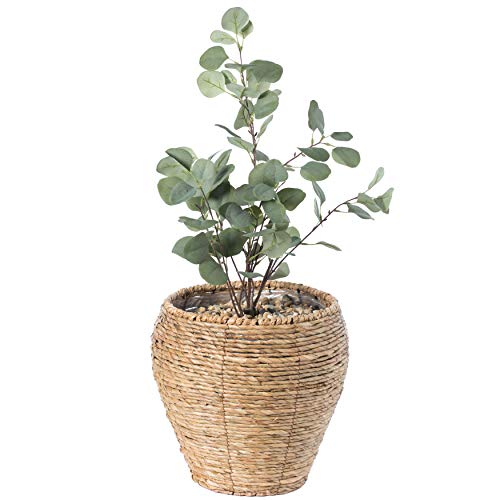 Woven Round Flower Pot Planter Basket with Leak-Proof Plastic Lining - Medium - size: Medium