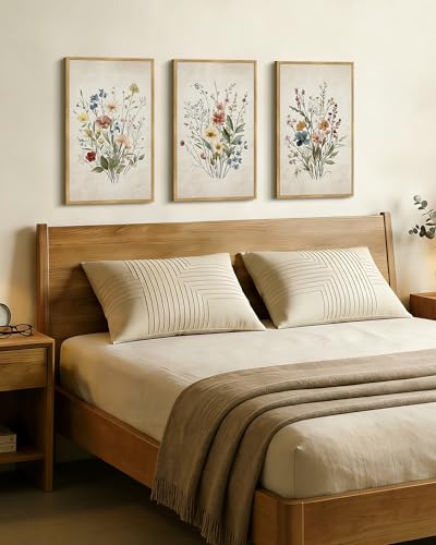 Drsoum Vintage Flower Bouquet Framed Retro Wildflower Botanical Pictures Prints Modern Colorful Floral Rustic Artwork Bedroom Living Room Ready to Hang 16x24in Natural Framed - color: Green Plants Prints, size: 24L" x 16W", Natural Framed