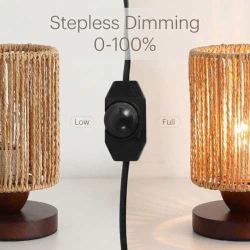 Handmade Rattan Lamp Boho Table Lamp for Bedroom, Stepless Dimming Small Woven Lamps for Night Stands with Warm White LED Bulb, Coastal Boho Lamp for Living Room Reading Nook Office Desk - color: Bohemian - Dimmable