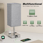 aooshine Gray Set of 2 Touch Lamps with USB Port Nightstand Lamp with USB-C+A Charge Ports & AC Outlets, 3-Way Dimmable Bedside Lamp, Small for Bedroom Living Room (Bulb Included) - color: Gray-Silver