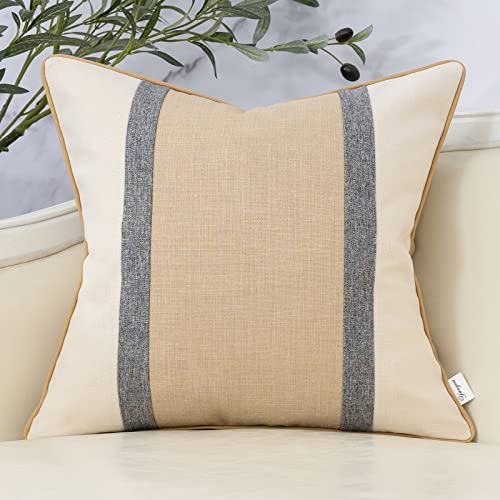 Yangest Patchwork Pillow Cover 18x18 Inch Luxury Cotton and Linen Cushion Cover Square Pillowcover for Couch Bedroom Living Room, Khaki - color: Khaki, size: 18" x 18" (Pack of 1)