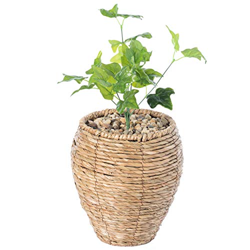 Vintiquewise Woven Round Flower Pot Planter Basket with Leak-Proof Plastic Lining- Small - size: Small