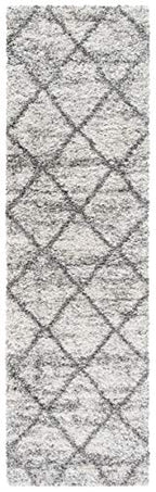 SAFAVIEH Hudson Shag Collection Runner Rug - 2'3" x 6', Grey & Beige, Modern Trellis Design, Non-Shedding & Easy Care, 2-inch Thick Ideal for High Traffic Areas in Living Room, Bedroom (SGH281J) - color: Grey/Beige, size: 2'3" x 6' (Runner)