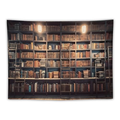 Houselerax Vintage Bookshelf Tapestry Retro Library Wall Hanging Tapestries,Old Books on Shelf Classical Study Room Student Study College Dorm Bedroom Living Room 60"x40"inch - color: Bookshelf-10, size: W60xL40in