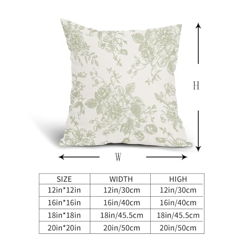 Vintage Floral Pillow Covers 18x18 Inch Set of 2 Sage Green and Cream Floral Throw Pillow Covers Chinoiserie Flower Pillowcases Rustic Farmhouse Cotton Linen Cushion Covers for Couch Bed Sofa Decor - color: Sage Green, size: 18" x 18" (Pack of 2)