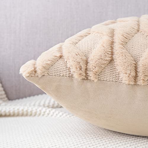 MADIZZ Set of 2 Soft Polyester Short Wool Velvet Decorative Throw Pillow Covers 16x16 inch Khaki Square Luxury Style Cushion Cases Pillow Shell for Sofa Bedroom - color: Khaki, size: 16" x 16" (Pack of 2)