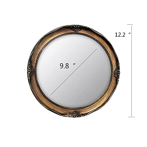 Funerom Vintage 12.2 inch Decorative Wall Mirror Hanging Mirror Round Antique Gold - color: Antique Gold 12.2 Inch