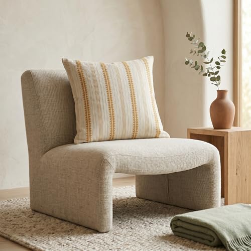 SanVia Cotton Throw Pillow Covers 20x20 – Handwoven Jacquard Texture, Fade-Resistant, No Pilling – Hidden Zipper, Decorative Cushion Cover for Sofa, Couch, Bed – Insert Not Included (Striped, White) - color: Ivory Gold, size: 20" x 20"