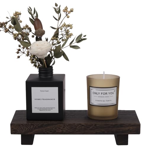 zoocatia Small Wood Tray Pedestal Stand Farmhouse Bathroom Decor Decorative Wooden Riser Kitchen Soap Dish Holder for Vanity, Counter, Sink, Dark Brown - color: Dark Brown, size: 8.7" x 3.6" x 1.6"