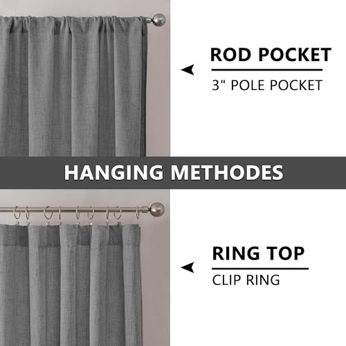 Tollpiz Short Linen Tier Curtains Rod Pocket Semi Sheer Half Kitchen Curtain Burlap Light Filtering Thick Linen Drapes for Bathroom, 30 x 24 inches Long, Dark Grey, Set of 2 Panels - color: Dark Grey, size: 30"W x 24"L (Pack of 2)