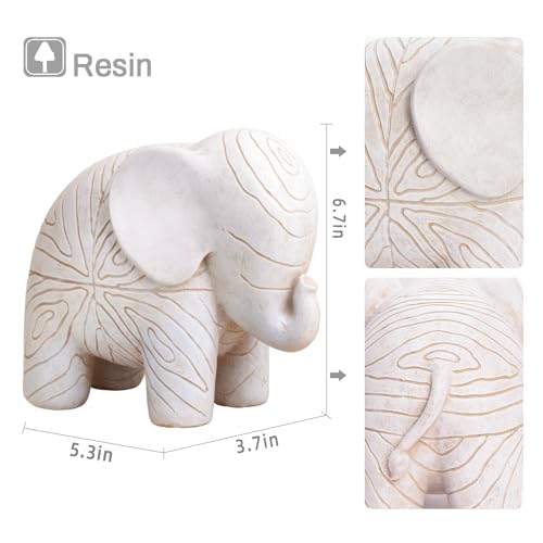 Small Elephant Statue,Boho Textured Animal Elephant Figurine Decor Ornament, Good Luck Resin Elephant Gifts for Women,Tabletop Home Decoration for Shelf Living Room Bedroom Office-White - color: White