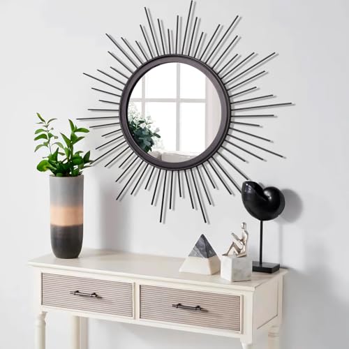 Sunburst Wall Mirror, Black Large Spoked Wall Decor Mirror Bohemian Home Round Modern Metal Wall Art Mirror for Living Room Hallway Bedroom Bathroom 24" x 24" - color: Sunburst-black, size: 24"L x 24"W