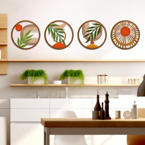 Zzbakress 4 Pcs Boho Wall Decor Rustic Wooden Hollow Bobo Wall Art Bohemian Bedroom Decor 10 inch Farmhouse Wall Hanging Decor Boho Minimalist Wall Art for Bedroom Living Room (Rustic, 4)