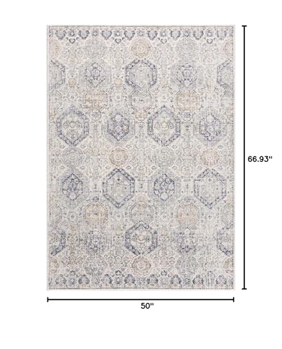 Hauteloom Kismet Boho Vintage Traditional Damask Area Rug - Farmhouse Traditional Floral Medallion Carpet for Living Room, Bedroom, Dining Room - Blue, Gray, Brown, Beige 4'3" x 5'7" - color: Beige, Black, Charcoal / Burnettsville Brntt, size: 4'2" x 5'7"