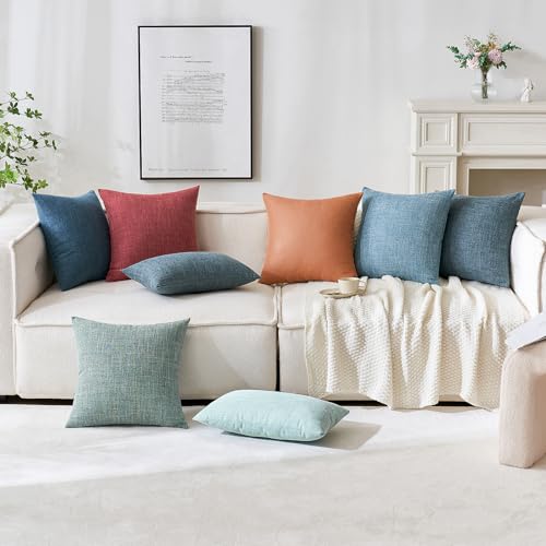 MIULEE Pack of 2 Decorative Linen Burlap Pillow Covers Farmhouse Boho Accent Pillowcases for Sofa Car Couch Bedroom Living Room Decor 18x18 Inch Rust - color: Rust, size: 18" x 18" (Pack of 2)