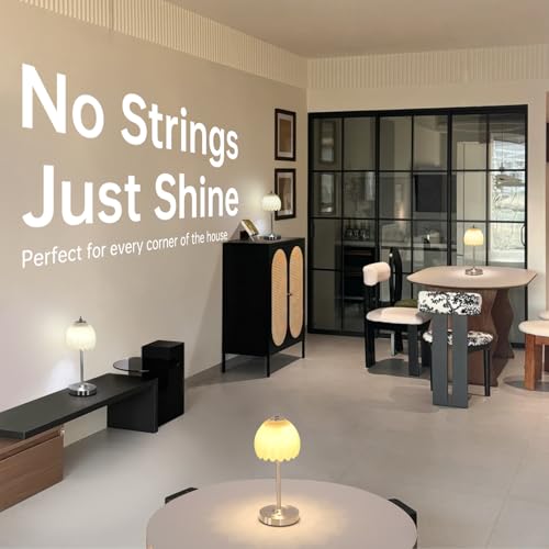 Shenmoyl Tulip Table Lamp with 5200mAh Battery & Touch Control, Cordless Small Table Lamp with 3 Colors, Dimmable Rechargeable Table Lamps for Living Room, Bedroom, Desk, Bedside (Creamy Yellow Tulip) - color: Creamy Yellow, size: 1 Pack
