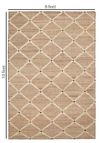 Hand Woven Jute Rug 8'x10' Area Rug - Rectangular Handcrafted Premium Geometric Design, Indoor Reversible Natural Fiber Rugs - Rustic Farmhouse Carpet for Living Room, Hallway, Bedroom - Natural - size: 8' x 10' (﻿Rectangular)