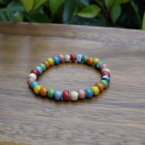 Handmade Green Boho Bracelets for Women, Bohemian Ceramic Beads Bracelets for Friends, Trendy Porcelain Stone Beaded Bracelets for Sisters - color: small colorful