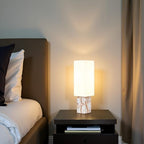 Cruiser’s Caché 18" Contemporary Contemporary Agate Table Lamp, Natural Color with Handloomed Fabric Lampshade - style: Contemporary Agate