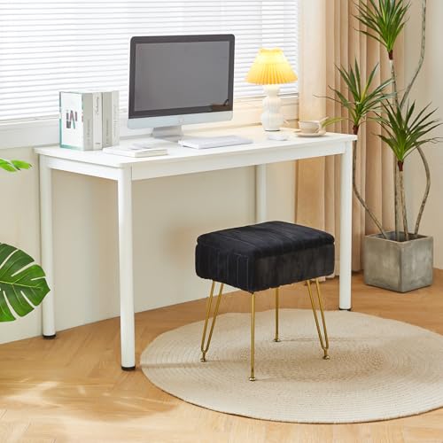 IBUYKE Stool Chair with Storage Space, Footrest Footstool Ottoman, Small Side Table, with 4 Metal Legs, with Anti-Slip Feet, for Makeup Room, Bedroom, Black, Faux Fur LG-50B - color: Black, size: 15.8"D x 11.8"W x 18.9"H