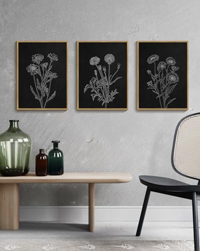 Drsoum Black White Flower Wall Art Vintage Minimalist Floral Wall Hanging Decor Botanical Prints Artwork for Office Dining Room Hallway 11x14in Natural Framed - color: White Flower, size: 11x14in, Natural Framed